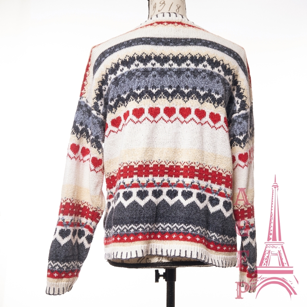 Heirloom Collectibles vintage hearts ugly Christmas chunky knit sweater cardigan - Picture 11 of 16